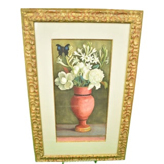 Mid 20th Century Richard De Menocal Floral Vase Still Life W/ Butterfly Oil on Canvas For Sale
