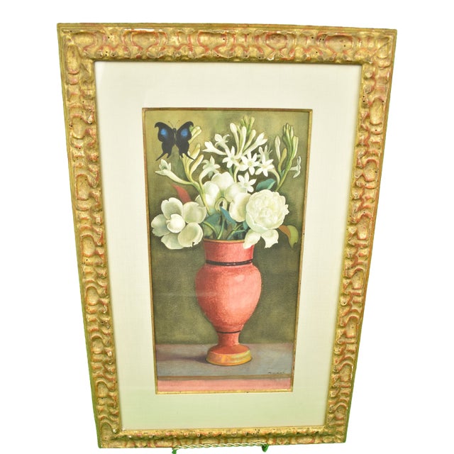 Mid 20th Century Richard De Menocal Floral Vase Still Life W/ Butterfly Oil on Canvas For Sale