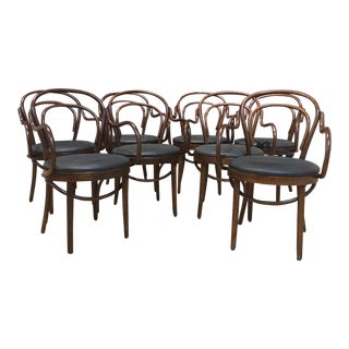Mid-Century Modern Bentwood Dining Chairs With Black Upholstery by Shelby Williams- Set of 8 For Sale
