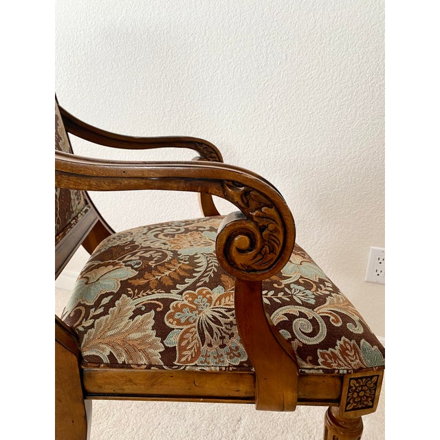 Textile Ethan Allen Addison Louis XVI Style Carved Wood & Beautifully Upholstered Set of Eight Chairs Excellent Mint Condition. For Sale - Image 7 of 18