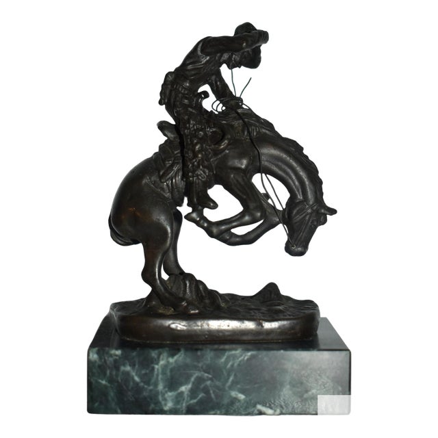 Miniature Frederic Remington Rattlesnake Bronze Sculpture Green Marble Base Mini For Sale