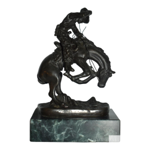 Miniature Frederic Remington Rattlesnake Bronze Sculpture Green Marble Base Mini