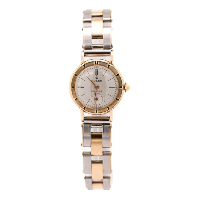Vintage Rolex Precision 2-Tone Manual Wind Flex Stretch Bracelet Ladies Watch For Sale