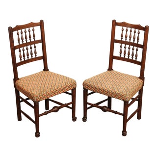 Antique English Lancashire Spindle Back Side Dining Chairs - A Pair For Sale