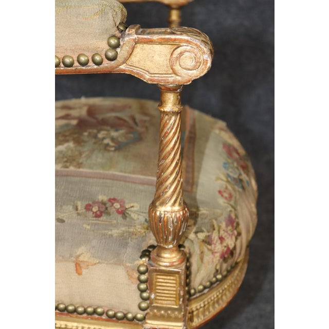 Late 19th Century Single 19th Century French Louis XVI Style Giltwood Aubusson Armchair For Sale - Image 5 of 14