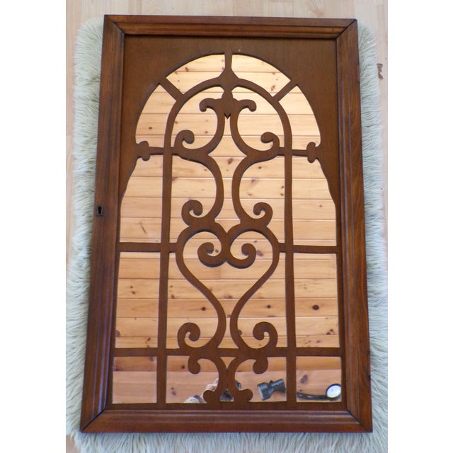 Vintage Walnut Framed Arched Fretwork Overlay Wall Mirror For Sale - Image 10 of 10