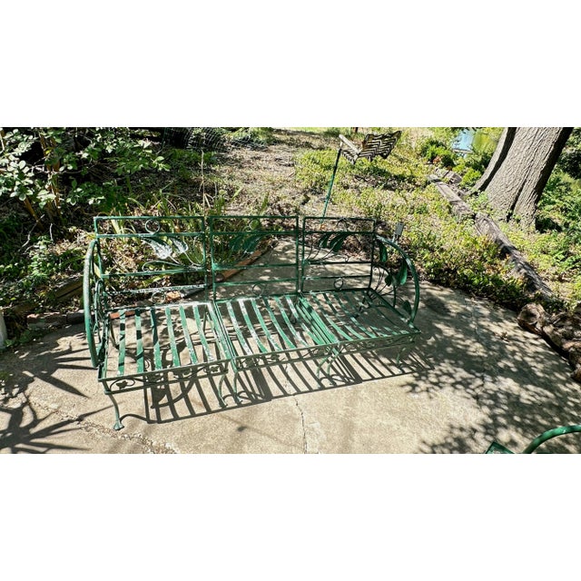 1930s 2 sectional sofas made up of a 3 piece curved wrought iron sectional sofa and 3 piece straight wrought iron...