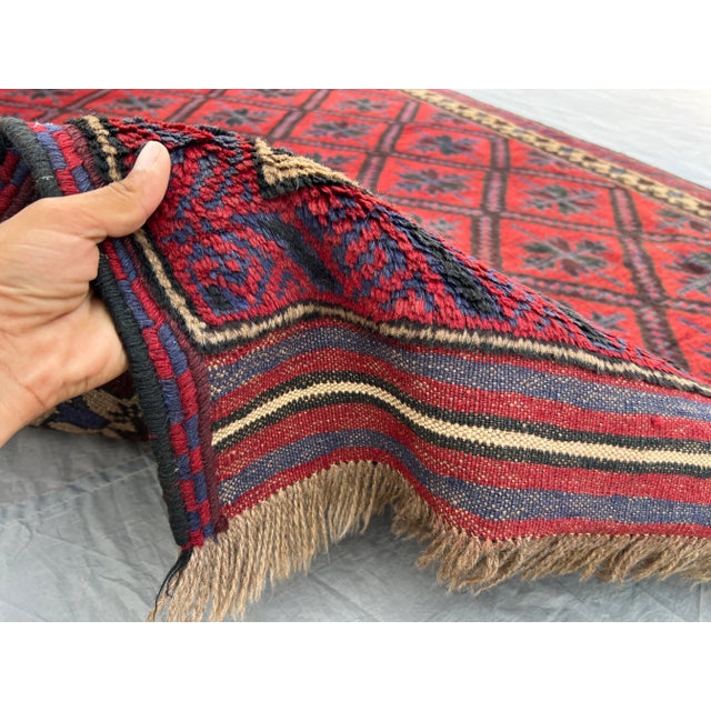 Vintage Baluchi Rug – Hand-Knotted Wool Tribal Geometric Pattern Persian Style Rug For Sale - Image 10 of 11