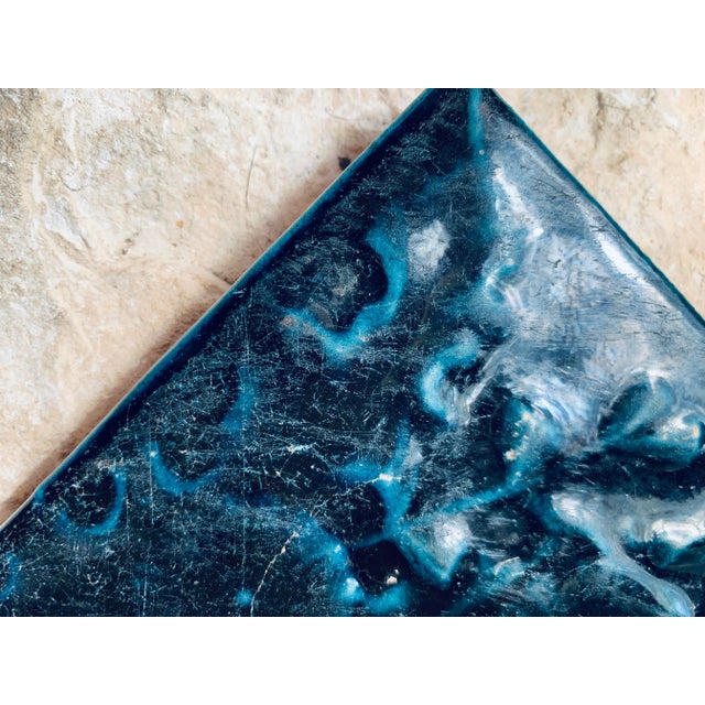 Early 20th Century 'Arts and Crafts' Style Botanical Dark Blue Monochromatic Relief Ceramic Glazed Tile For Sale In San Antonio - Image 6 of 13