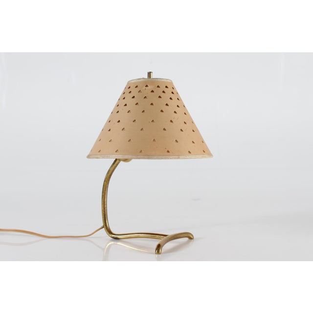 Paavo Tynell Small Vintage Table Lamp in Brass with Punched-Paper Shade by Hans Bergström, Denmark, 1940s For Sale - Image 4 of 13
