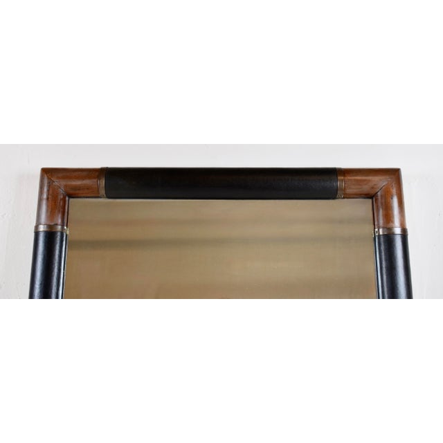 Rustic Mid Century Wall Mirror by Pierre Lottier With Leather Wrapped Frame For Sale - Image 3 of 10