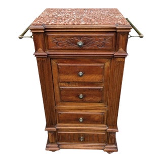 Antique Late 19th Century Marble Top Tall Linen Cabinet Nightstand For Sale