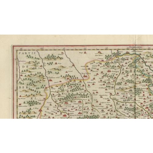 Beige Antique Map of Bourbonnais, Moulins and Vichy from Blaeu, France, 1642 For Sale - Image 8 of 10