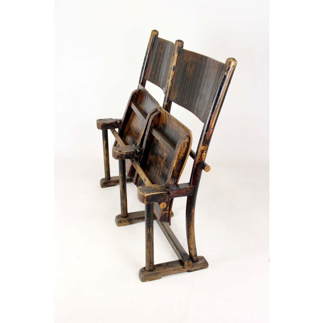 Set of two vintage cinema seats, produced in Czechia circa 1930s–40s. Solid wood frame with original plywood seats. The...
