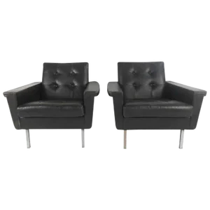 Pair of Mid-Century Modern Leather Lounge Chairs