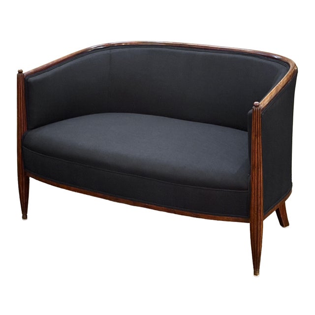 Paul Follot French Sofa or Settee in the Art Deco Style Upholstered in Black Linen For Sale - Image 4 of 14