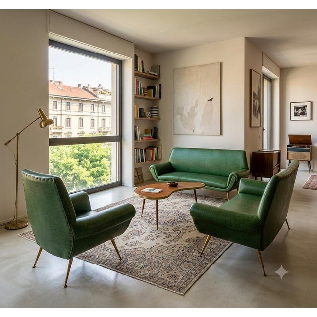 Forest Green Vintage Living Room Set by Gigi Root for Minotti, 1965, Set of 3 For Sale - Image 8 of 9