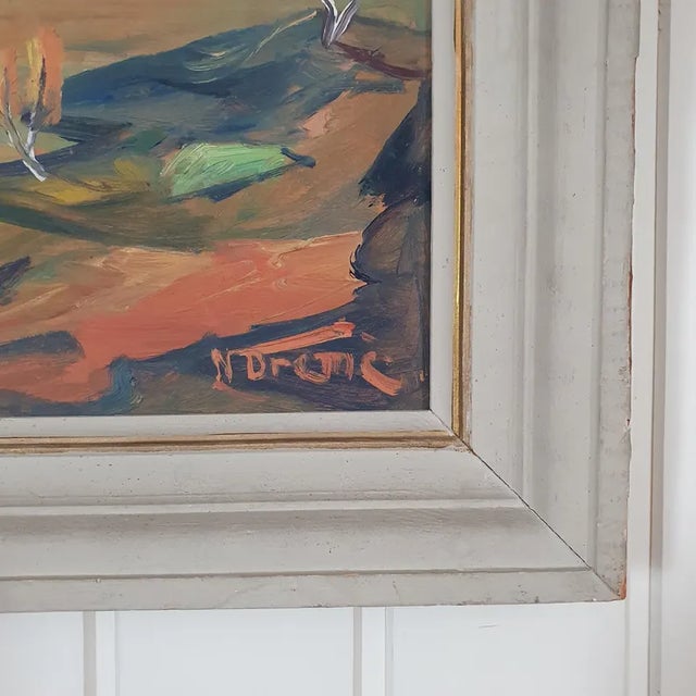 1950s Mid-Century Swedish Modernist Landscape Oil Painting by Nils Dramé For Sale - Image 6 of 18