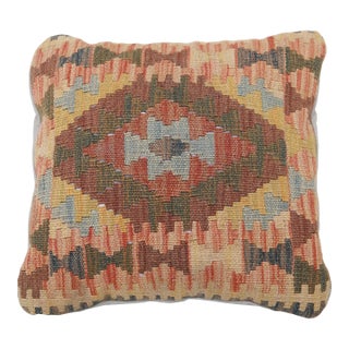 Arteverk Handwoven Afghan Kilim Pillow — Blue & Gold Diamond Medallion For Sale