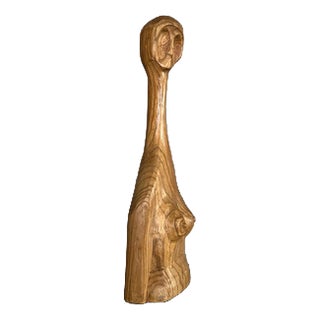 Belgian Artist, Brutalist Abstract Sculpture of a Woman, 1960s, Wood For Sale