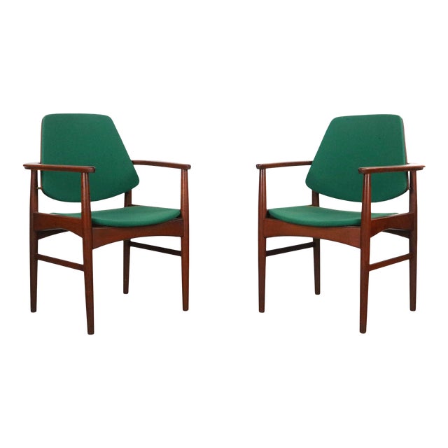 Set of Two (2) Danish Modern Teak Accent Arm Chairs by Arne Hovmand-Olsen, Denmark For Sale