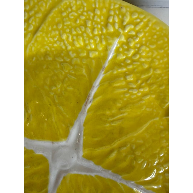 Mid-Century Secla Portuguese Yellow Majolica Cabbage Leaf Plates – Set of 4 For Sale In Los Angeles - Image 6 of 10