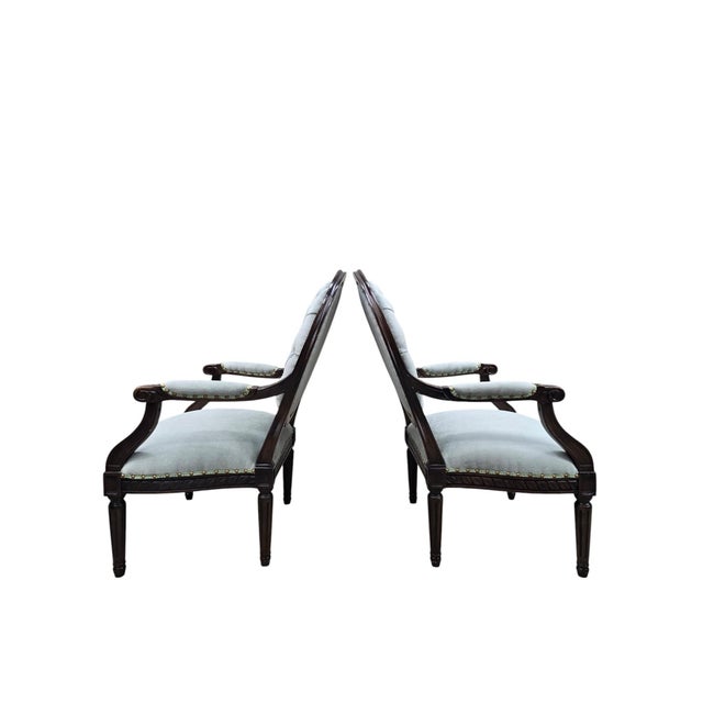 Vintage Louis XVI Style Medallion Back Armchairs Newly Reupholstered - Pair For Sale - Image 10 of 12