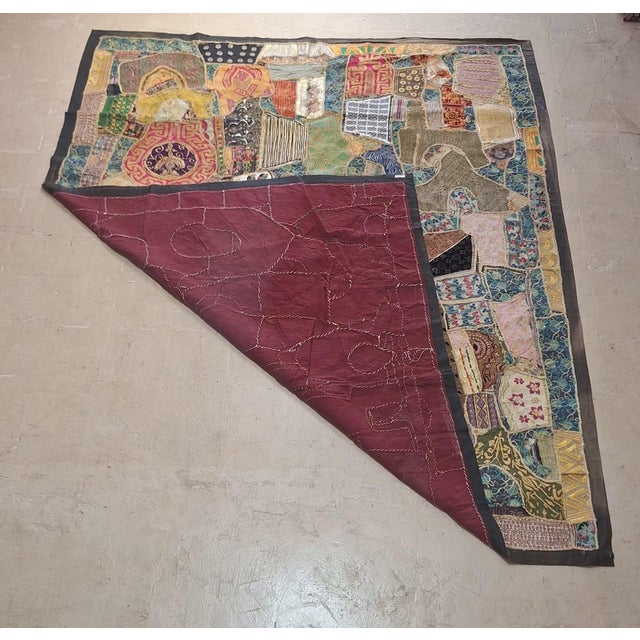 Burgundy Large Antique Central & South Asian Embroidered Patchwork Textile Quilt, 7'10" X 7'5" For Sale - Image 8 of 12