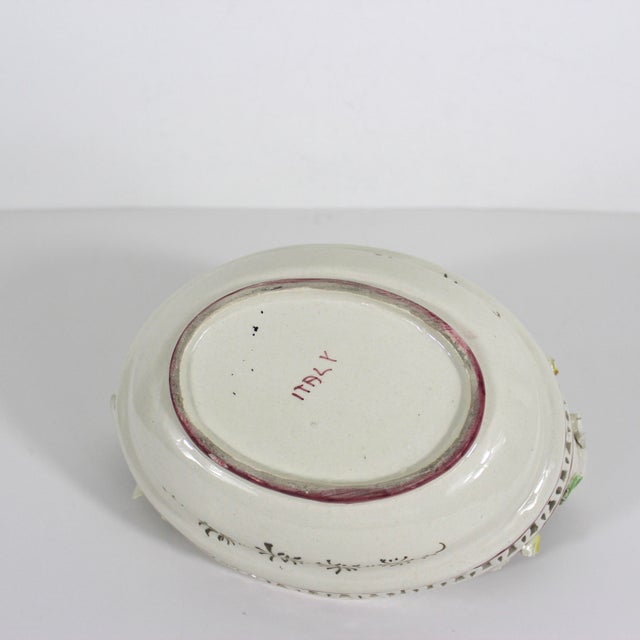 Rose 1930’s Italian Renaissance Revival Nove Rose Hand Painted Serving Bowl With Cherubs Made in Italy Nova Rose Floral Faïence Ceramic For Sale - Image 8 of 8