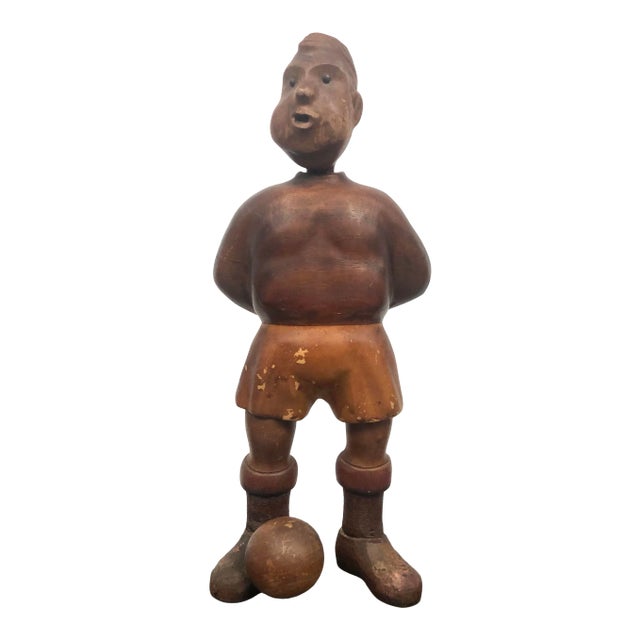 Hand Carved Original Sculpture of a Soccer Player For Sale