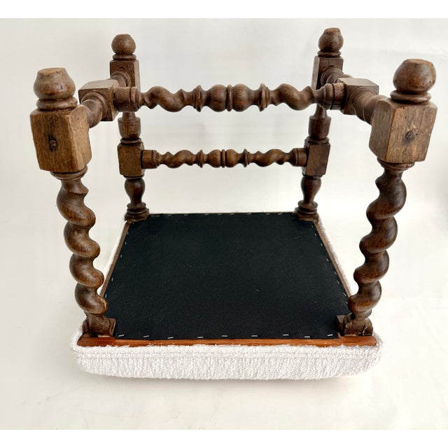 19th C French Louis XIII Style Walnut Stool W/ New Boucle Textile For Sale - Image 13 of 15