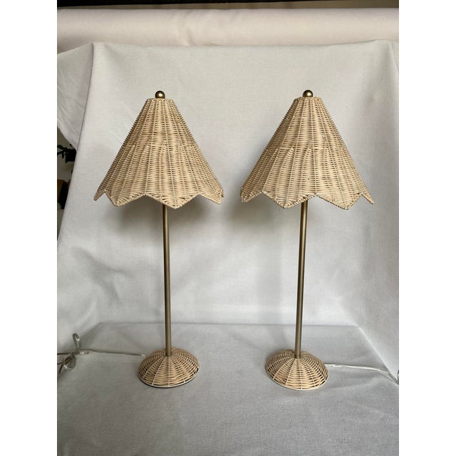 Lillian August Parasol Natural Wicker Rattan Table Lamps, Pair Chairish