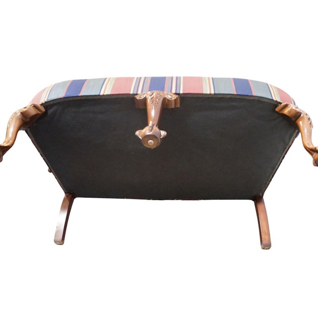 High End Vintage Solid Mahogany Traditional Style 54" High Camelback Loveseat Settee W. Striped Upholstery For Sale - Image 9 of 9