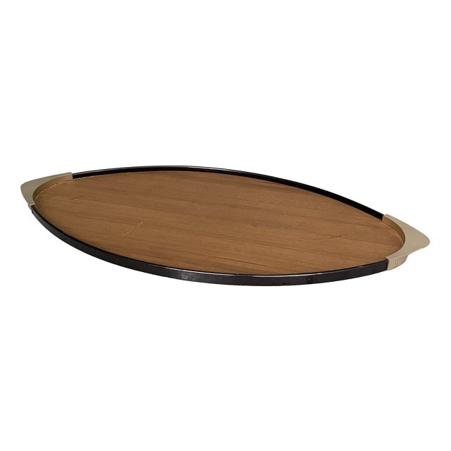 Mid-Century Modern Italian Brass and Black Wood Tray from MB Italia, 1950s For Sale