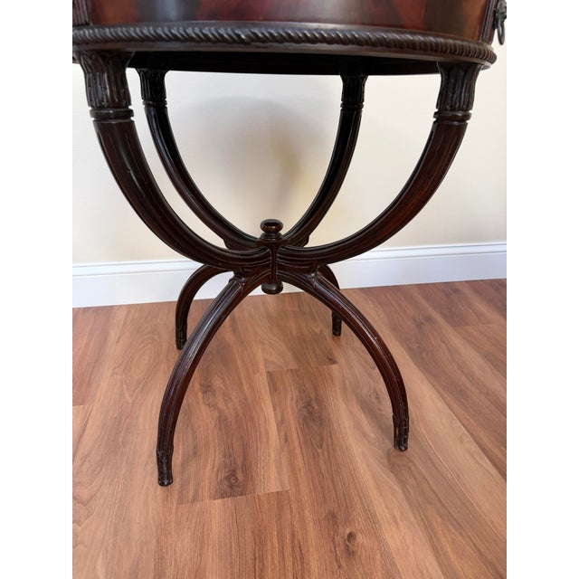 Mid-Century Regency Mahogany Drum Table With Lion Head Pulls For Sale - Image 14 of 16