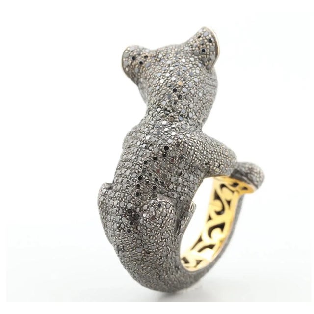 Black Diamond 14k & Sterling Silver Panther Ring With Ruby Eyes Size 7.25 For Sale - Image 4 of 7