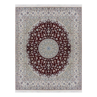 Hand-Knotted Wool and Silk Nain Rug For Sale