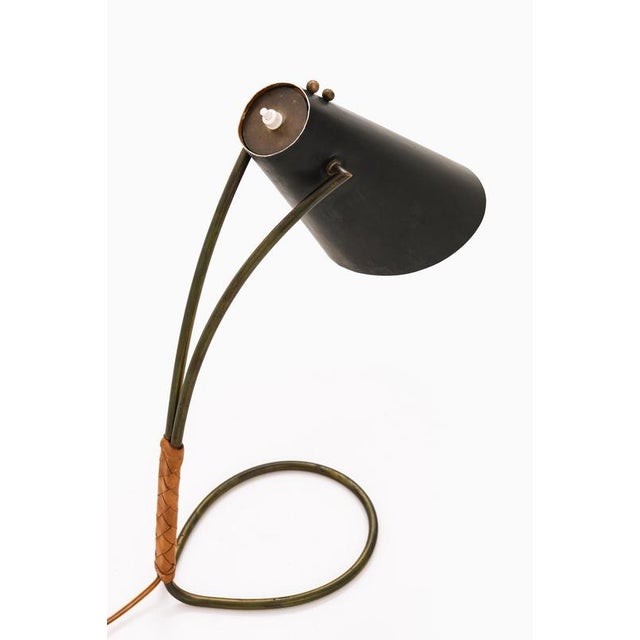 Table Lamp in Brass with Leather and Metal by Svend Aage Holm Sørensen, 1950s For Sale - Image 6 of 10