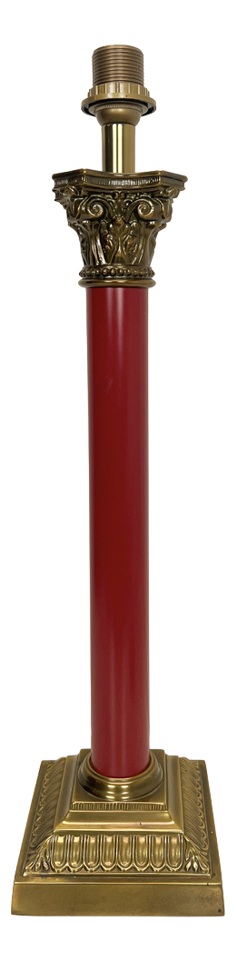 Large Brass and Red Lacqued Corinthian Column Table Lamp, 1970s