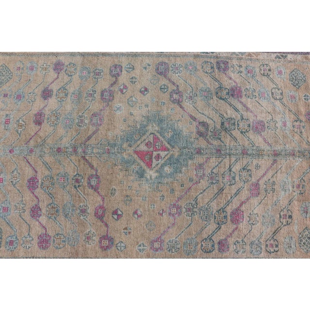 Vintage Persian Shiraz With Tribal Design in Soft Yellow, Pink, and Blue Gray 4'10 X 7'4 For Sale - Image 9 of 11