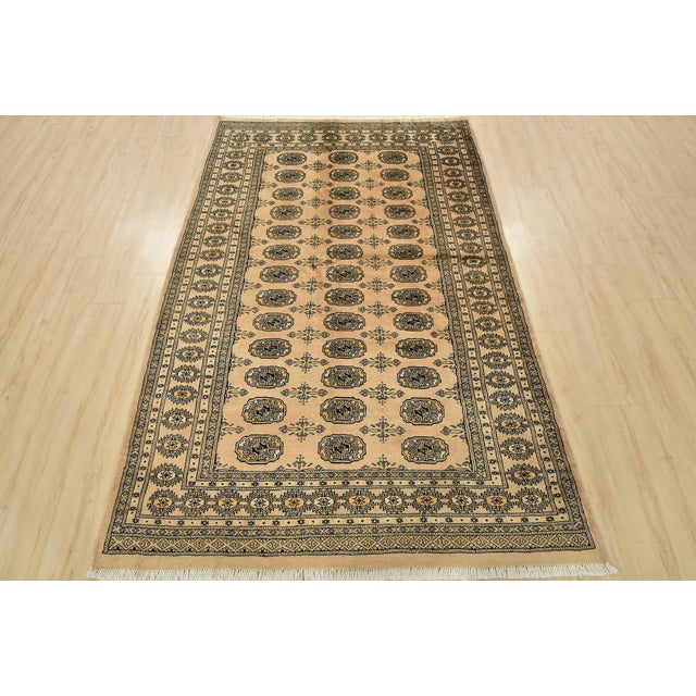 Farmhouse Bokhara Rug 5’1” X 7’10” Beige Wool Tribal Hand-Knotted Oriental Carpet For Sale - Image 3 of 12