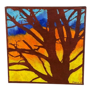 Listing Title Vintage 1972 Signed Evans Mid-Century Modern Abstract Tree Oil Painting For Sale