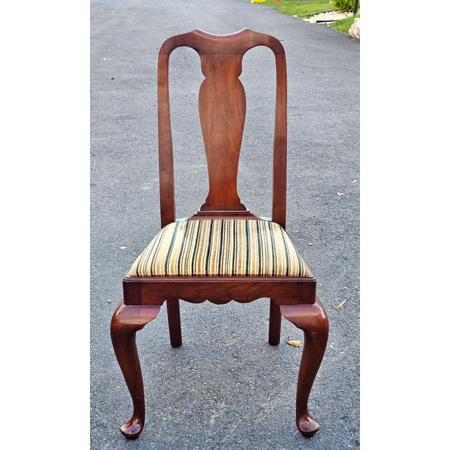 Late 20th Century Set of Six Henkel Harris Solid Wild Black Cherry Queen Anne Style Dining Chairs For Sale - Image 10 of 18