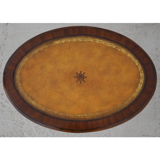 Traditional Maitland Smith Oval Leather Top Regency End Table For Sale - Image 3 of 14