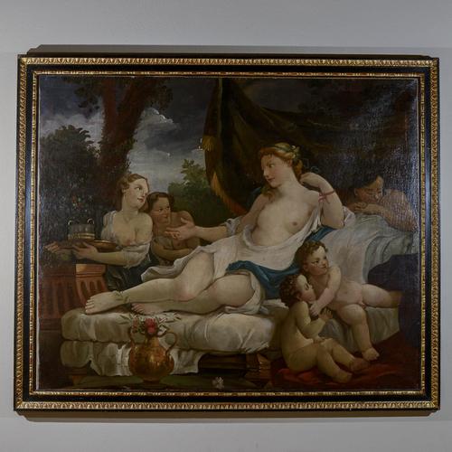 White Dunna on Daybed with Cherubs and Maids, Oil on Canvas, Framed For Sale - Image 8 of 8