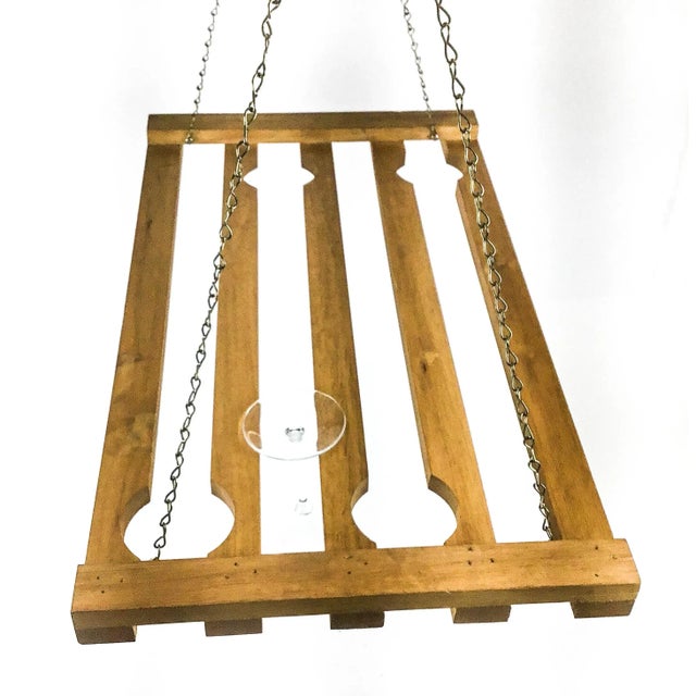 Artisan Wood & Chain Ceiling Hung Stemware Display Holder For Sale In Portland, ME - Image 6 of 13