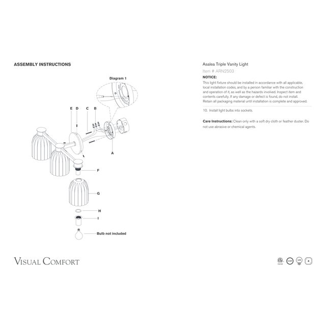 Brass AERIN for Visual Comfort Signature Asalea Triple Vanity Light in Hand-Rubbed Antique Brass with Clear Glass For Sale - Image 8 of 8