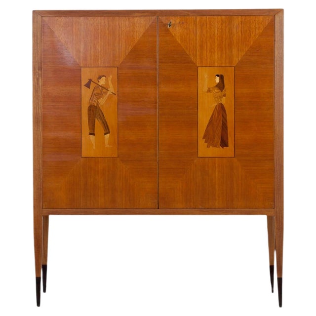 Bar Cabinet with Wood Inlays, Italy, 1950s For Sale