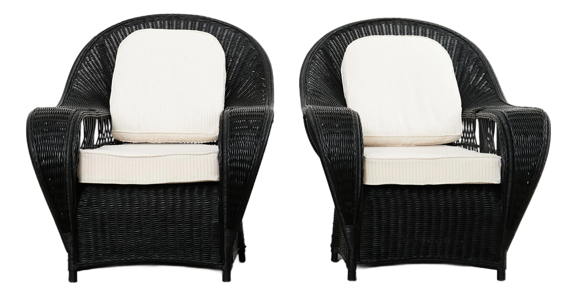 Pair of Ralph Lauren Wicker Rattan Garden Lounge Chairs | Chairish