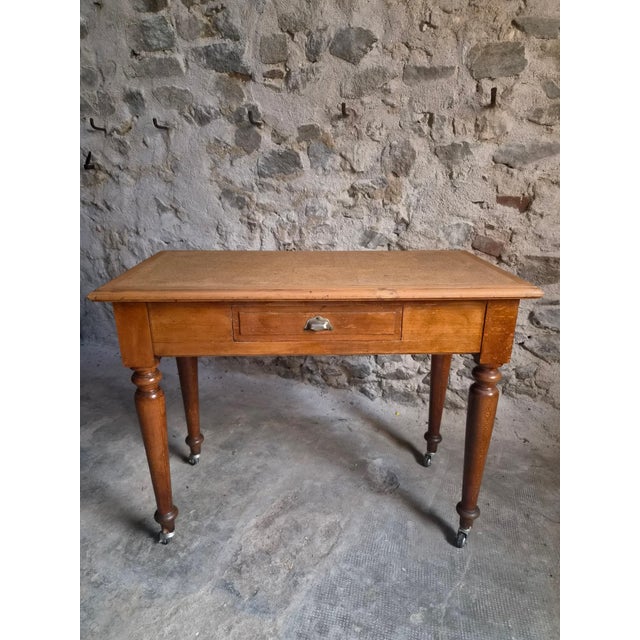 Wood Vintage Beechwood Office Desk with Linoleum Top and Drawer, 1930s For Sale - Image 7 of 18